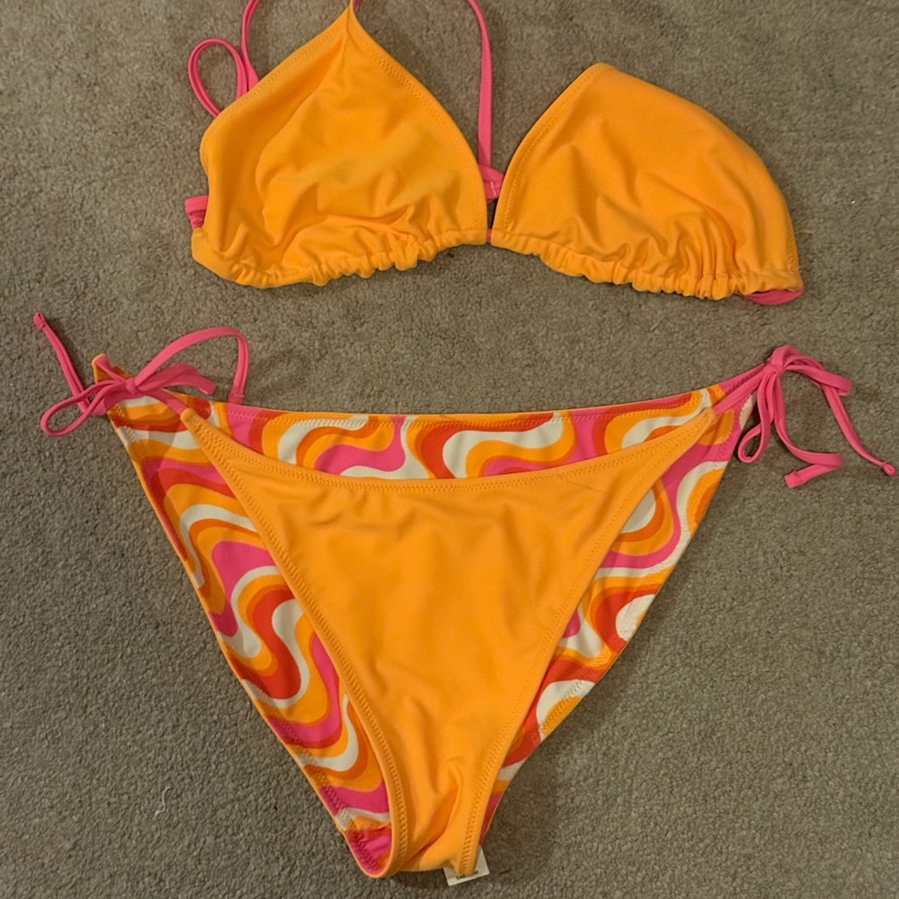 Vibrant Orange and Pink Bikini Set